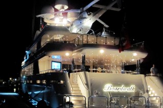 Night Shot of the superyacht Boardwalk - Image courtesy of Westport Yachts